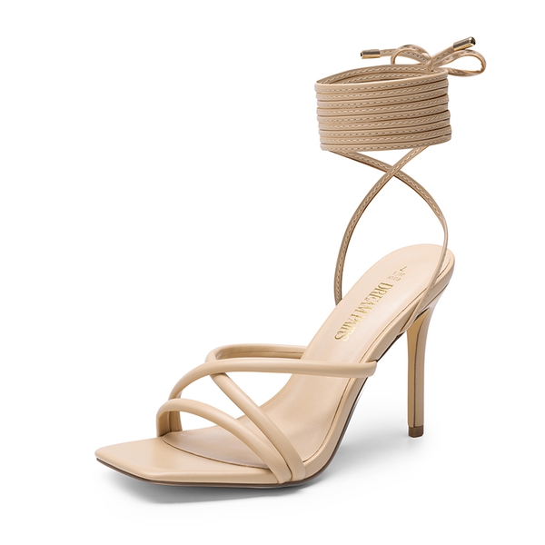 Lace Up Strappy Stilleto Sandals - NUDE-PU -  0
