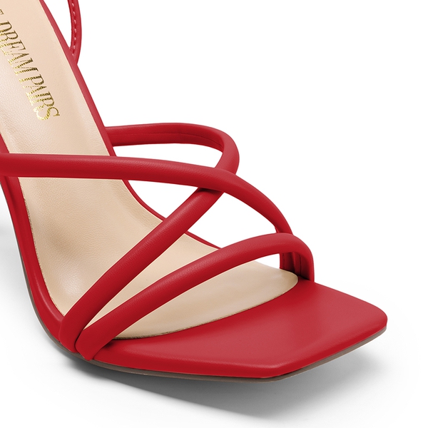 Lace Up Strappy Stilleto Sandals - RED-PU - 6