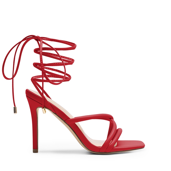 Lace Up Strappy Stilleto Sandals - RED-PU - 3
