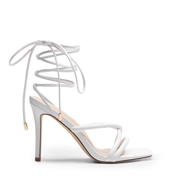Lace Up Strappy Stilleto Sandals - WHITE-PU - 3