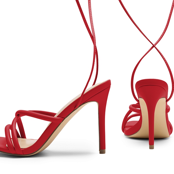 Lace Up Strappy Stilleto Sandals - RED-PU - 4