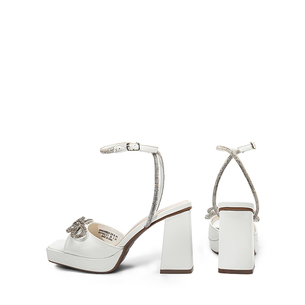  Double Bowknots Rhinestone Chunky Sandals - WHITE-PU - 4