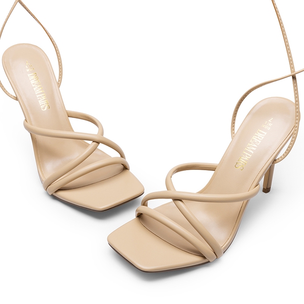 Lace Up Strappy Stilleto Sandals - NUDE-PU - 5