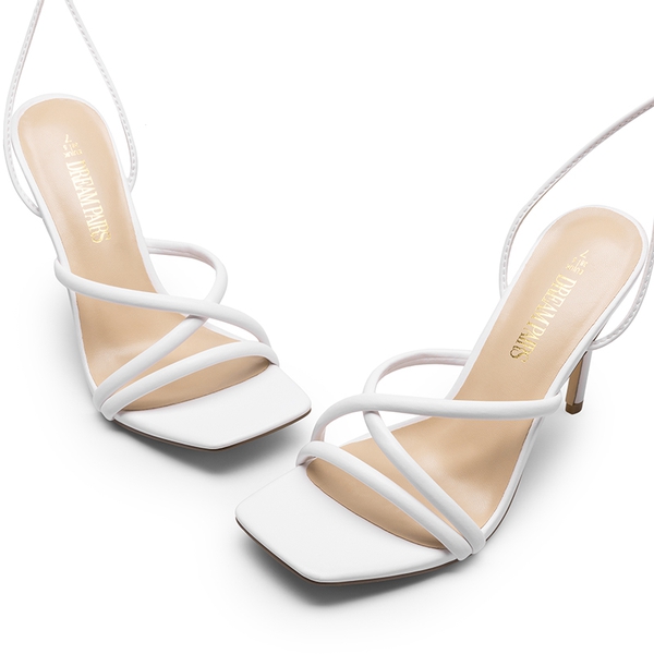 Lace Up Strappy Stilleto Sandals - WHITE-PU - 5