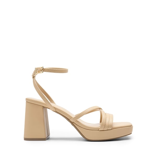 Multiple-strap Platform Heeled Sandals - NUDE-PU - 3