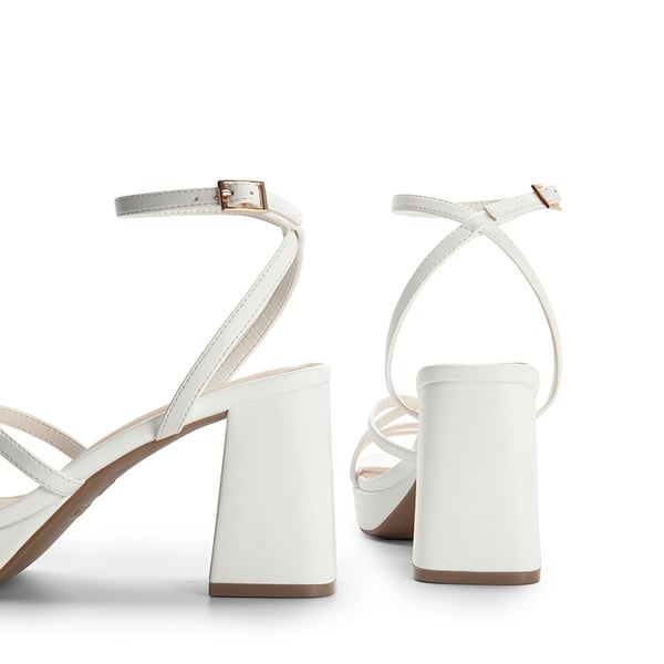 Multiple-strap Platform Heeled Sandals - WHITE-PU - 4