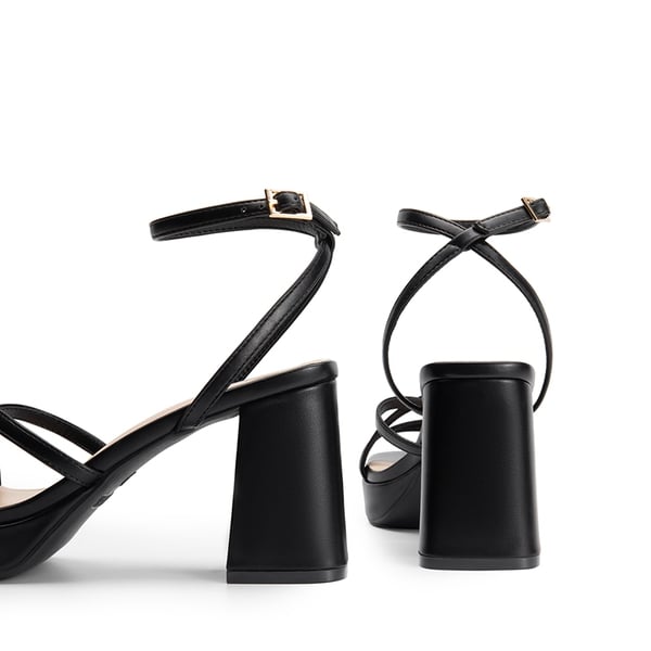 Multiple-strap Platform Heeled Sandals - BLACK-PU - 4