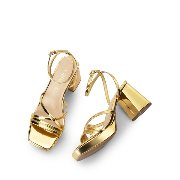Multiple-strap Platform Heeled Sandals - GOLD-PU - 6