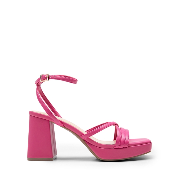 Multiple-strap Platform Heeled Sandals - HOT PINK-PU - 3