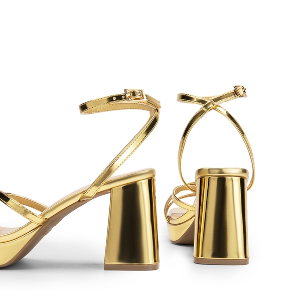 Multiple-strap Platform Heeled Sandals - GOLD-PU - 4