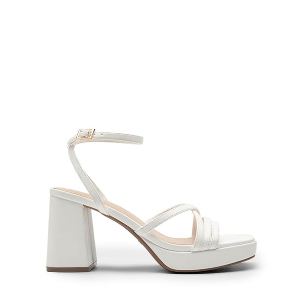 Multiple-strap Platform Heeled Sandals - WHITE-PU - 3