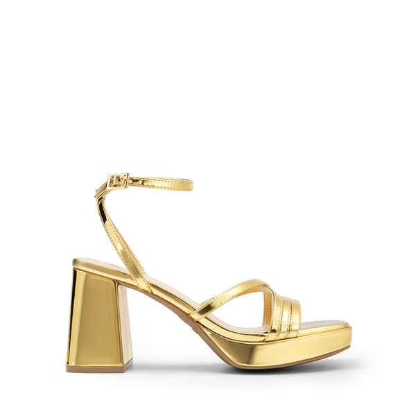 Multiple-strap Platform Heeled Sandals - GOLD-PU - 3