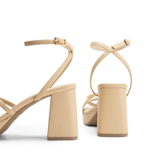 Multiple-strap Platform Heeled Sandals - NUDE-PU - 4