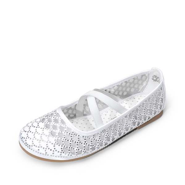 Girls Mesh Rhinestone Ballet Flats - WHITE -  0