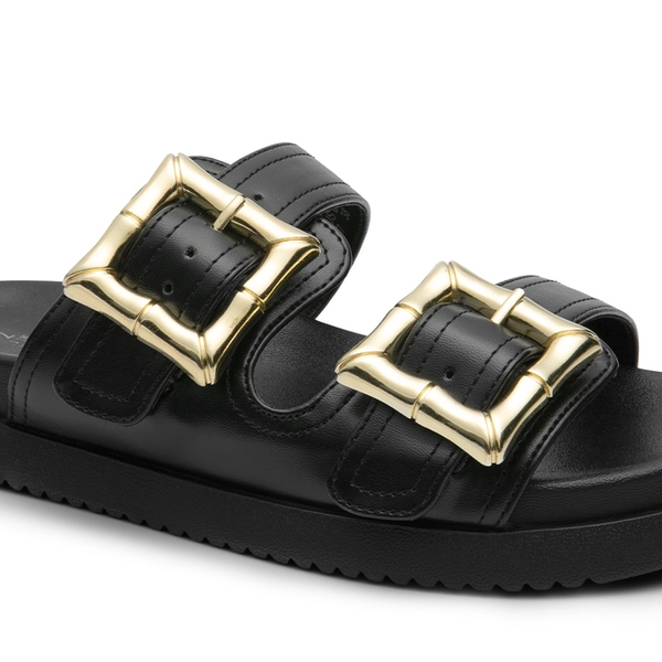Arch Support Buckle Slide Sandals - BLACK - 6