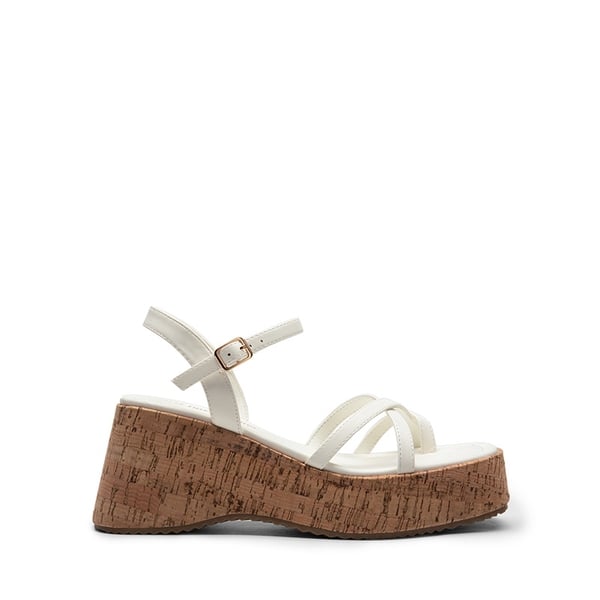 Platform Cork Wedge Sandals - WHITE - 3