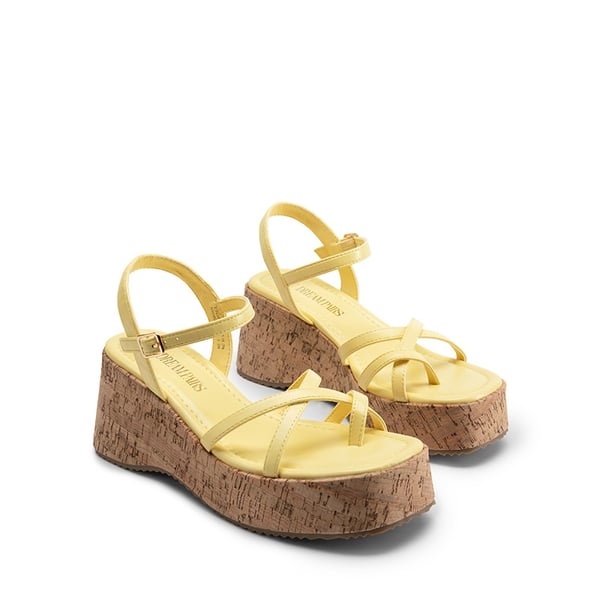 Platform Cork Wedge Sandals - YELLOW - 5