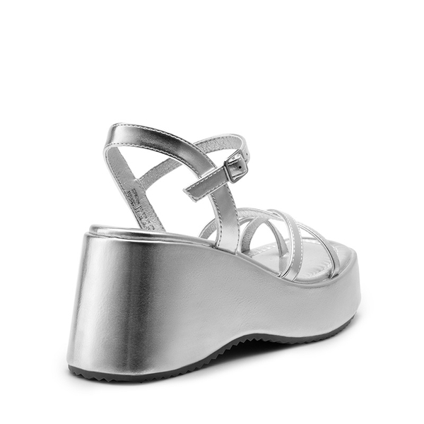 Platform Cork Wedge Sandals - SILVER - 4