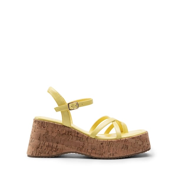 Platform Cork Wedge Sandals - YELLOW - 3