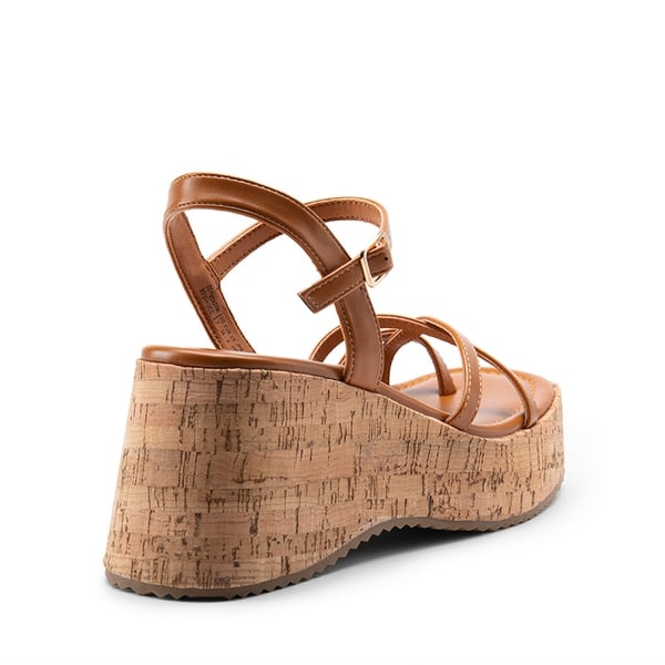 Platform Cork Wedge Sandals - TAN - 4