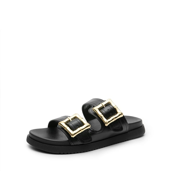 Arch Support Buckle Slide Sandals - BLACK -  0