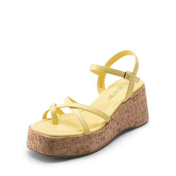 Platform Cork Wedge Sandals - YELLOW -  0