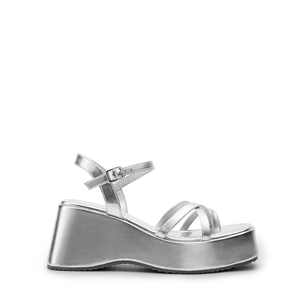 Platform Cork Wedge Sandals - SILVER - 3