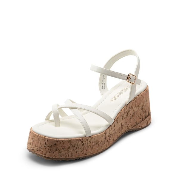 Platform Cork Wedge Sandals - WHITE -  0
