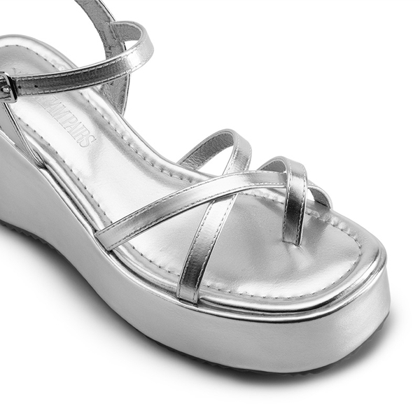 Platform Cork Wedge Sandals - SILVER - 6
