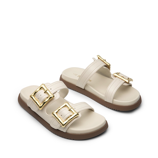 Arch Support Buckle Slide Sandals - CREAM - 5