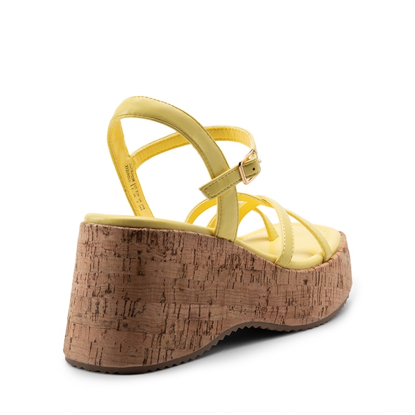 Platform Cork Wedge Sandals - YELLOW - 4