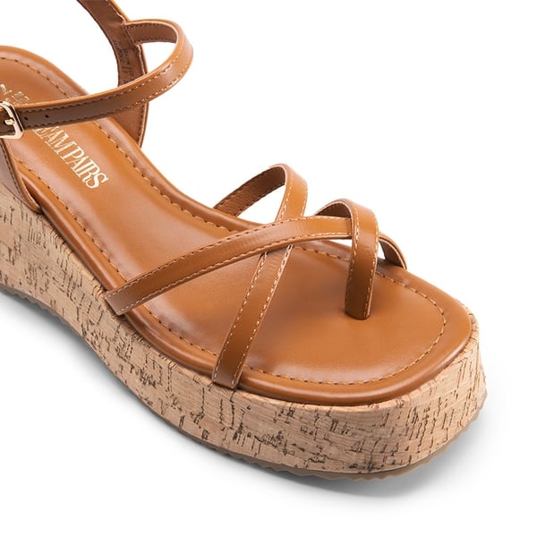 Platform Cork Wedge Sandals - TAN - 6