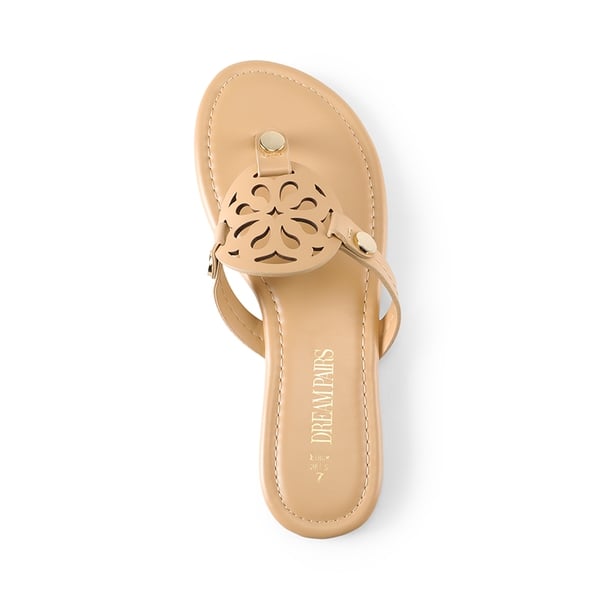 Hollow Cut-Out Thong Flat Sandals - NUDE - 5