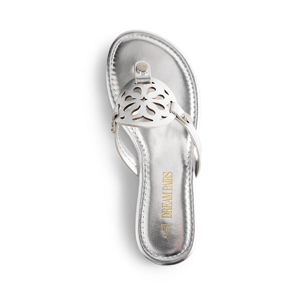 Hollow Cut-Out Thong Flat Sandals - SILVER - 5