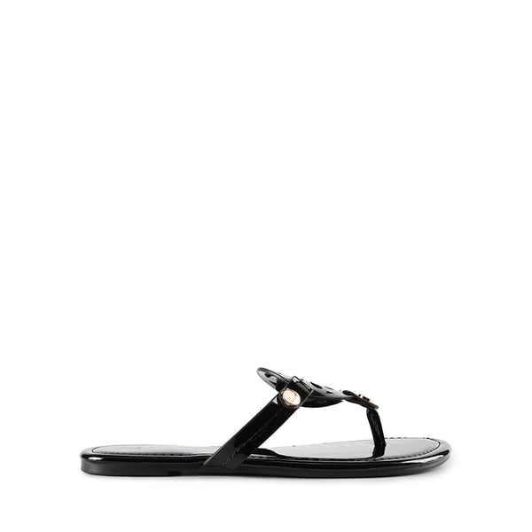 Hollow Cut-Out Thong Flat Sandals - BLACK-PAT - 4