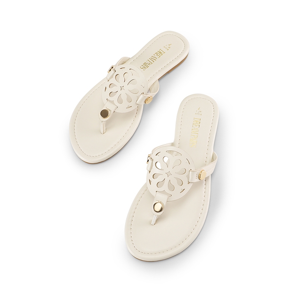 Hollow Cut-Out Thong Flat Sandals - BEIGE - 7