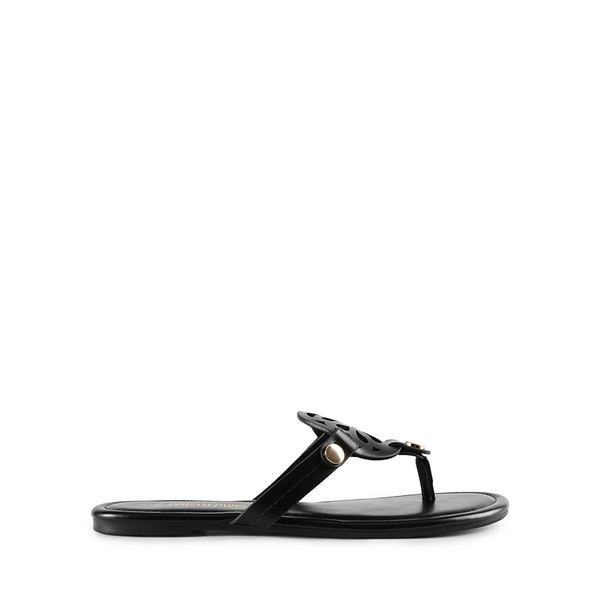 Hollow Cut-Out Thong Flat Sandals - BLACK - 4