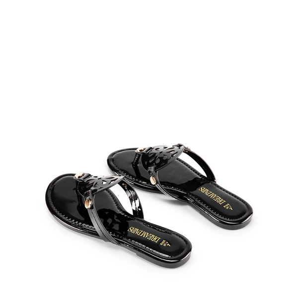 Hollow Cut-Out Thong Flat Sandals - BLACK-PAT - 6