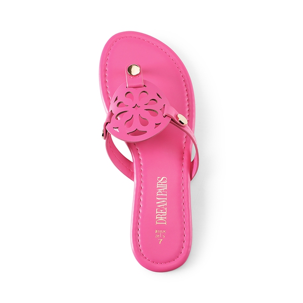 Hollow Cut-Out Thong Flat Sandals - HOT PINK - 5