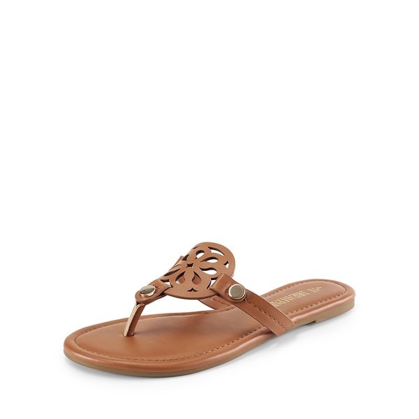 Hollow Cut-Out Thong Flat Sandals - BROWN -  0