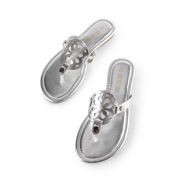 Hollow Cut-Out Thong Flat Sandals - SILVER - 7