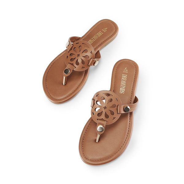 Hollow Cut-Out Thong Flat Sandals - BROWN - 7