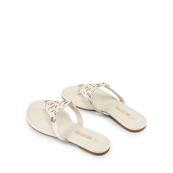 Hollow Cut-Out Thong Flat Sandals - BEIGE - 6
