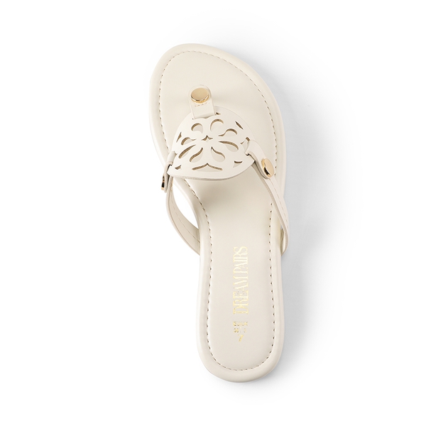 Hollow Cut-Out Thong Flat Sandals - BEIGE - 5