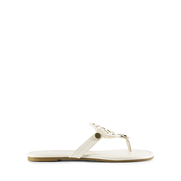 Hollow Cut-Out Thong Flat Sandals - BEIGE - 4