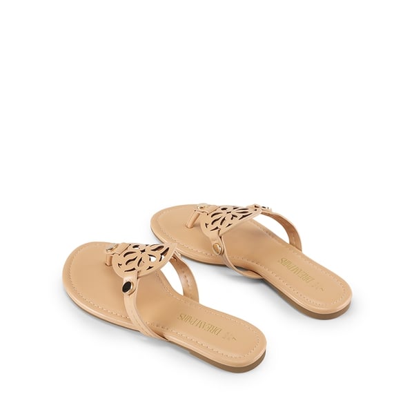 Hollow Cut-Out Thong Flat Sandals - NUDE - 6