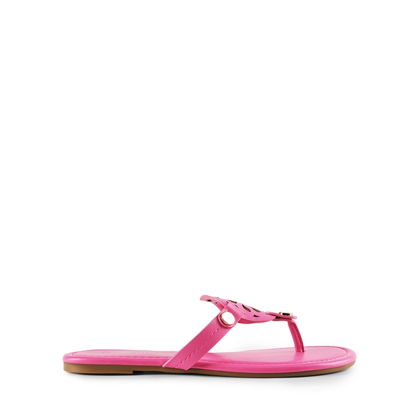 Hollow Cut-Out Thong Flat Sandals - HOT PINK - 4