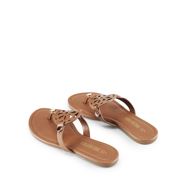 Hollow Cut-Out Thong Flat Sandals - BROWN - 6