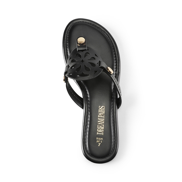 Hollow Cut-Out Thong Flat Sandals - BLACK - 5
