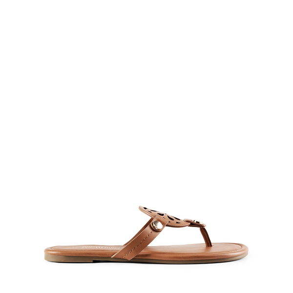 Hollow Cut-Out Thong Flat Sandals - BROWN - 4